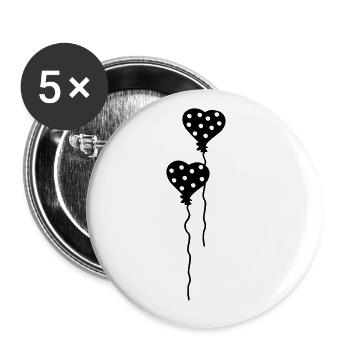 Herz Luftballons gepunktet - Buttons groß 56 mm (5er Pack) - Weiß - Vorne