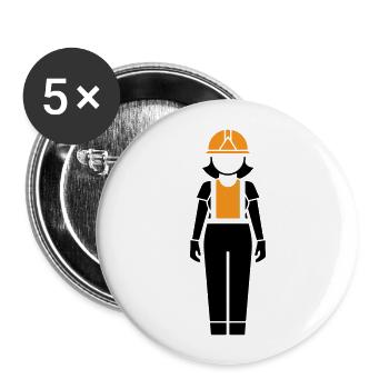 Construction Worker Woman - Buttons large 2.2''/56 mm (5-pack) - white - Front