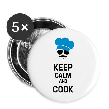 Cook with Moustache - Lot de 5 grands badges (56 mm) - blanc - Devant