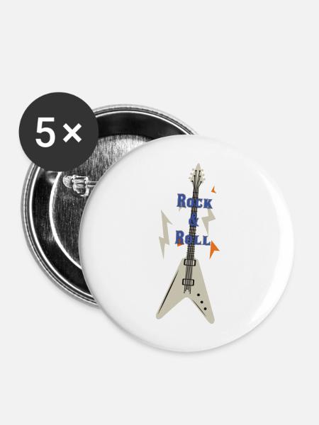 Rock & Roll - Buttons groß 56 mm (5er Pack) - Weiß