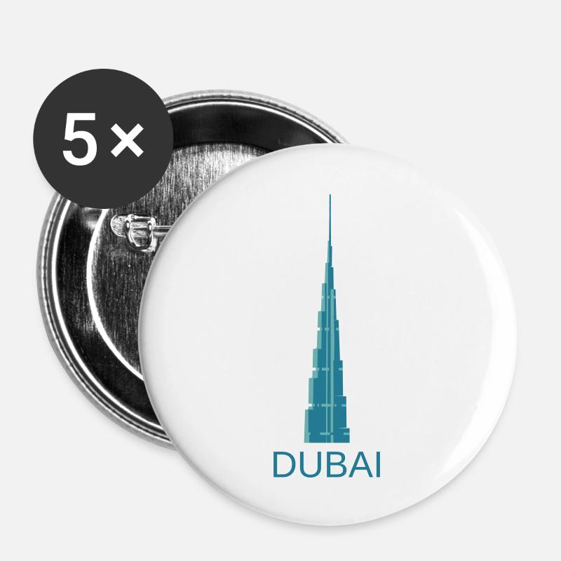 Dubaï - Lot de 5 grands badges (56 mm) - blanc