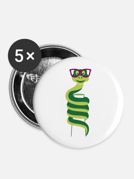 Brillenschlange - Buttons groß 56 mm (5er Pack) - Weiß