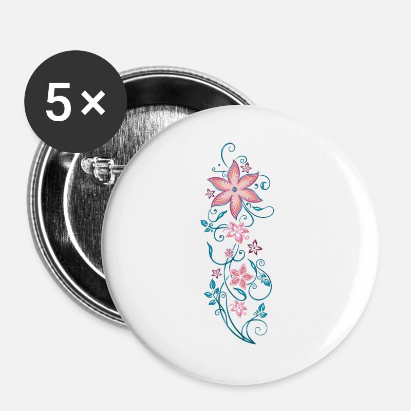 Blumen Blüten Sommer tropisch bunt - Buttons groß 56 mm (5er Pack) - Weiß
