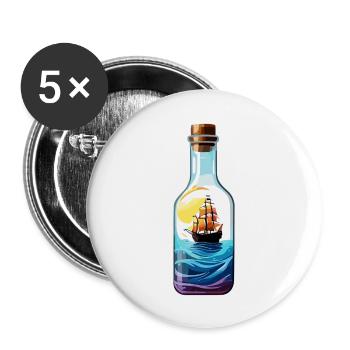 Navire dans une bouteille / Message dans une bouteille / Ahoy / ancre - Lot de 5 grands badges (56 mm) - blanc - Devant
