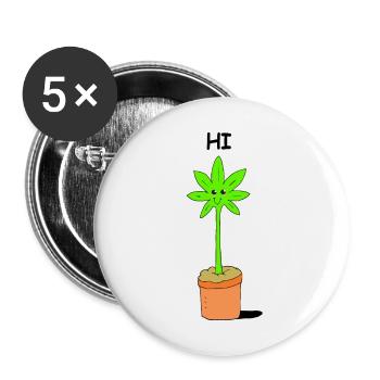 Cute Kawaii Weed Plant says Hi Illustration - Buttons large 2.2''/56 mm (5-pack) - white - Front