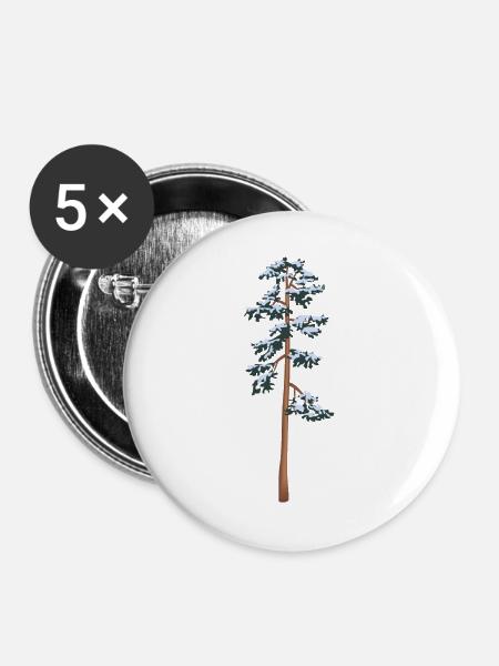 hoher Baum mit Schnee - Buttons groß 56 mm (5er Pack) - Weiß