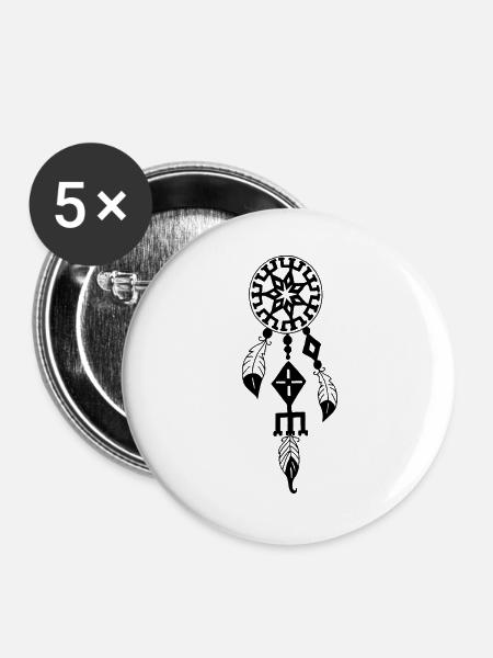 Schwarzer Traumfänger - Buttons groß 56 mm (5er Pack) - Weiß