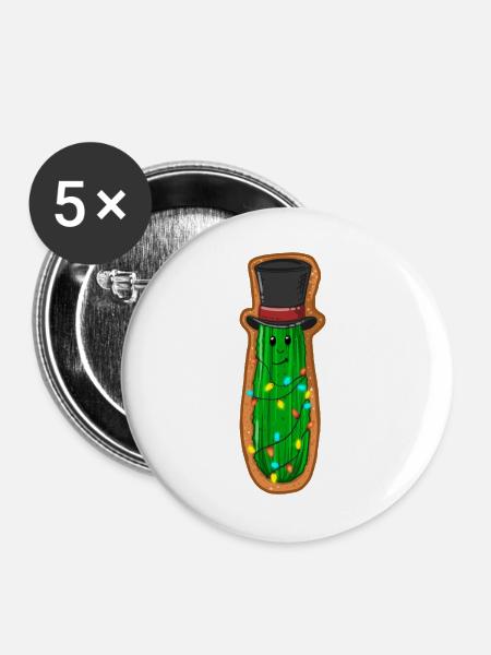 Weihnachtliche Gurke mit Zylinder - Buttons groß 56 mm (5er Pack) - Weiß