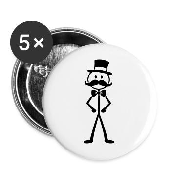 Gentleman Zylinder Strichmännchen Schwarz Symbol - Buttons groß 56 mm (5er Pack) - Weiß - Vorne