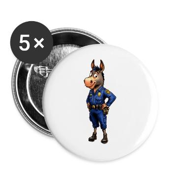 Âne policier - Lot de 5 grands badges (56 mm) - blanc - Devant