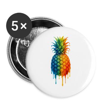 Ananas mit buntem Farbverlauf - Buttons groß 56 mm (5er Pack) - Weiß - Vorne