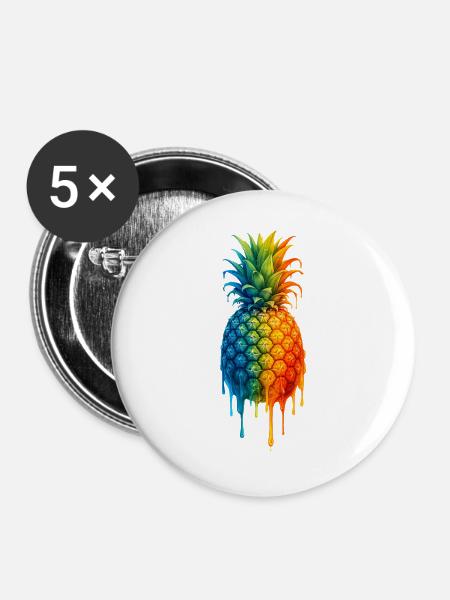 Ananas mit buntem Farbverlauf - Buttons groß 56 mm (5er Pack) - Weiß