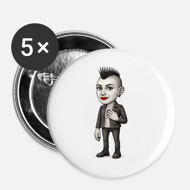 Mohawk Punker - Buttons groß 56 mm (5er Pack) - Weiß