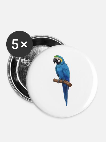 Blauer Ara - Buttons groß 56 mm (5er Pack) - Weiß
