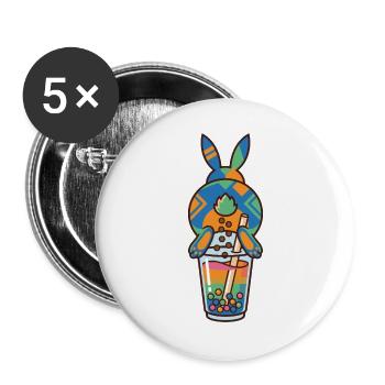 Bubble Tea Boba Drôle de Lapin mignon - Lot de 5 grands badges (56 mm) - blanc - Devant