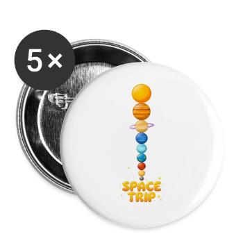 SPACE TRIP - Bunter Planeten Turm - Buttons groß 56 mm (5er Pack) - Weiß - Vorne