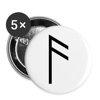 Ansuz Rune Schwarz – Wikinger Futhark Nordisch - Buttons groß 56 mm (5er Pack) - Weiß - Vorne