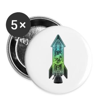 Röntgen Rakete Silvester - Buttons groß 56 mm (5er Pack) - Weiß - Vorne