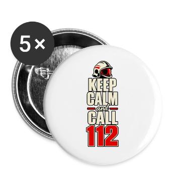 Feuerwehr – Keep Calm and Call 112 - Buttons groß 56 mm (5er Pack) - Weiß - Vorne
