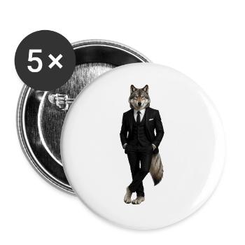 Wolf im eleganten Anzug - Buttons groß 56 mm (5er Pack) - Weiß - Vorne
