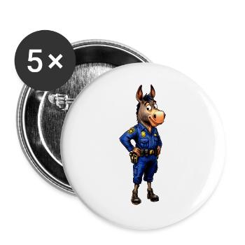 Esel Polizist - Buttons groß 56 mm (5er Pack) - Weiß - Vorne