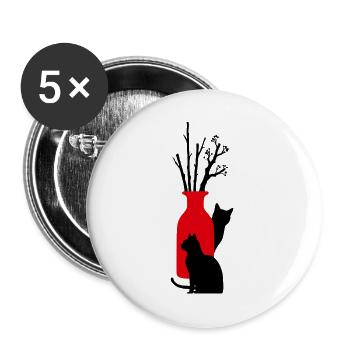 2_gatti_neri_con_vaso_rosso_e_rami - Buttons groß 56 mm (5er Pack) - Weiß - Vorne