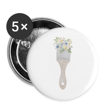 Pinsel-Blumenstrauß - Buttons groß 56 mm (5er Pack) - Weiß - Vorne