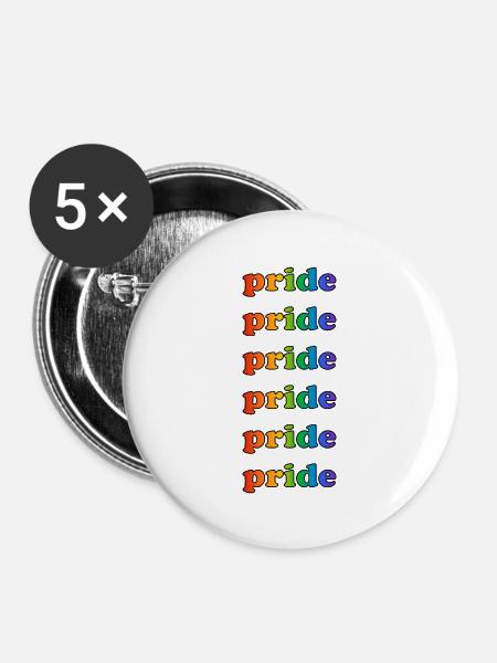 Pride Regenbogenfarben - Buttons groß 56 mm (5er Pack) - Weiß