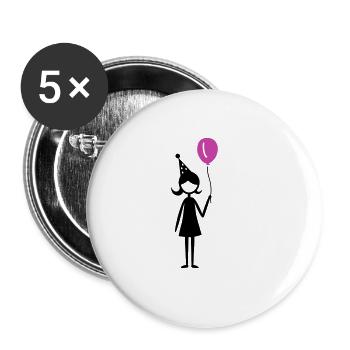 Anniversaire Ballon Fille Enfant - Lot de 5 grands badges (56 mm) - blanc - Devant