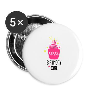 Geburtstagsshirt Mädchen - Buttons groß 56 mm (5er Pack) - Weiß - Vorne