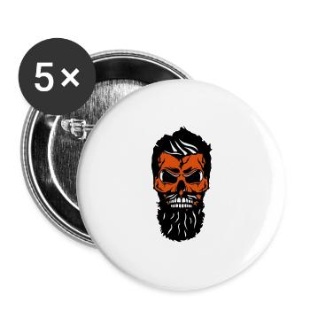 skull hipster skull beard mustache 2 - Buttons large 2.2''/56 mm (5-pack) - white - Front