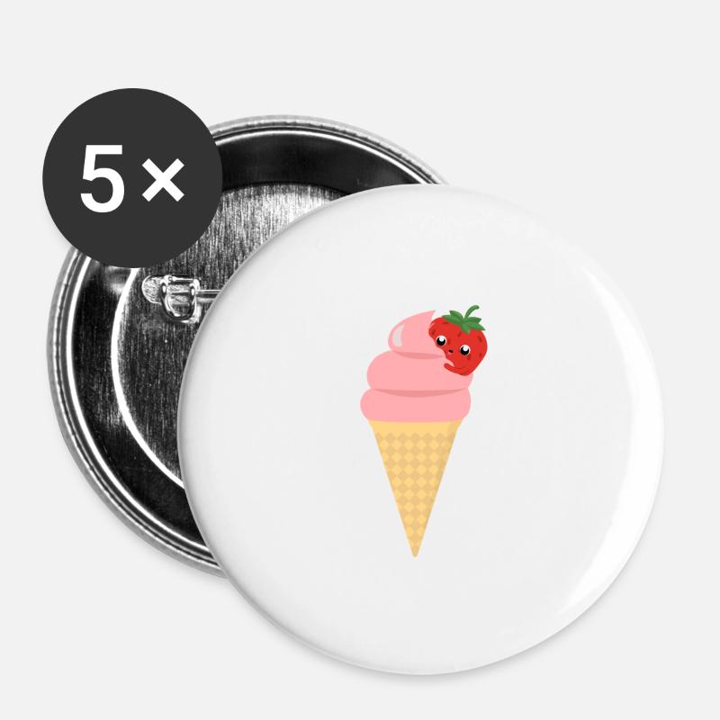 ice cream with strawberry - Buttons large 2.2''/56 mm (5-pack) - white
