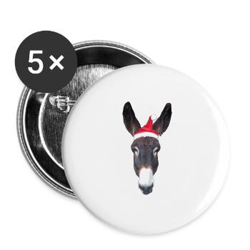 Esel Weihnachten - Buttons groß 56 mm (5er Pack) - Weiß - Vorne