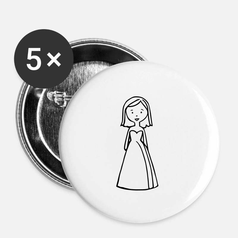 Comic Braut – Witziges Hochzeitsmotiv - Buttons groß 56 mm (5er Pack) - Weiß