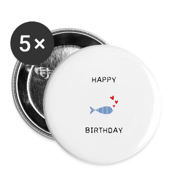JAHRESTAG. ALLES GUTE ZUM GEBURTSTAG. ALLES GUTE ZUM GEBURTSTAG. - Buttons groß 56 mm (5er Pack) - Weiß - Vorne
