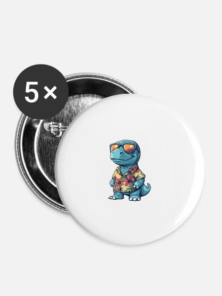 Dinosaurier brontosaurus Sommer - Buttons groß 56 mm (5er Pack) - Weiß