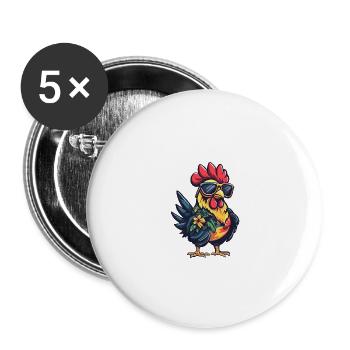 Coq Bande Dessinée Été Cool - Lot de 5 grands badges (56 mm) - blanc - Devant