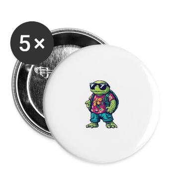 Tortue Bande Dessinée Cool Été - Lot de 5 grands badges (56 mm) - blanc - Devant