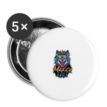 Mexiko 2025 Party Wolf - Buttons groß 56 mm (5er Pack) - Weiß - Vorne
