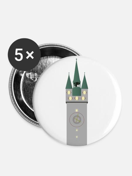Straubinger Stadtturm bei Nacht - Buttons groß 56 mm (5er Pack) - Weiß