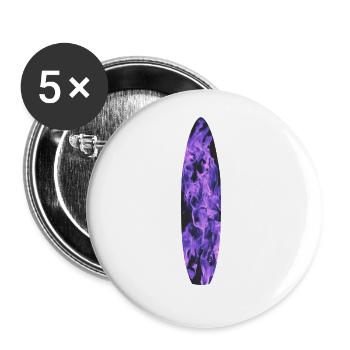 Surfboard mit blauen Flammen - Buttons groß 56 mm (5er Pack) - Weiß - Vorne