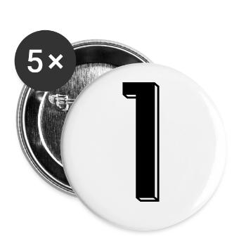 Nummer 1 - Zahl EINS Trikotnummer 1 Jahr - Buttons groß 56 mm (5er Pack) - Weiß - Vorne