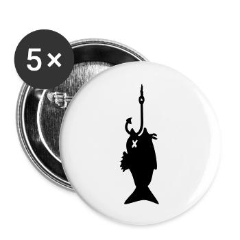 Fisch am Haken / fish on the hook (1c) - Buttons groß 56 mm (5er Pack) - Weiß - Vorne