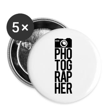 Text Logo Photographer - Buttons groß 56 mm (5er Pack) - Weiß - Vorne