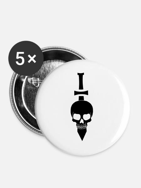 Schwarzer Schädel und Schwert - Buttons groß 56 mm (5er Pack) - Weiß