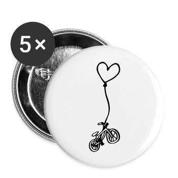Vélo avec le cœur sur la corde - Lot de 5 grands badges (56 mm) - blanc - Devant