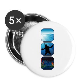 Tauchen Taucher taucht Tauchsport tauchsüchtig - Buttons groß 56 mm (5er Pack) - Weiß - Vorne