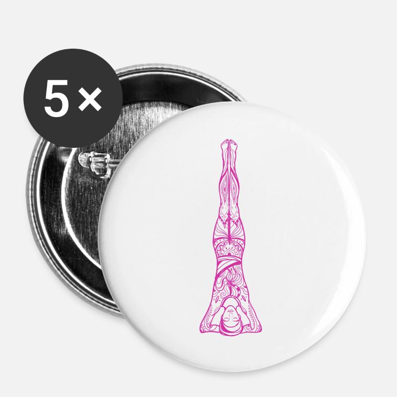 03 Sirshasana or Head Yoga | Drawing Strokes - Buttons large 2.2''/56 mm (5-pack) - white