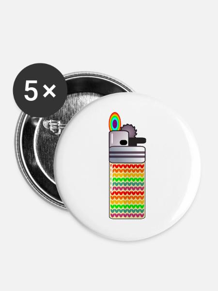 REGENBOGEN - FEUERZEUG RAUCHEN - Buttons groß 56 mm (5er Pack) - Weiß