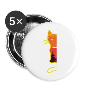 Retro Vintage Wald Retro Katze 80er minimalistisch - Buttons groß 56 mm (5er Pack) - Weiß - Vorne